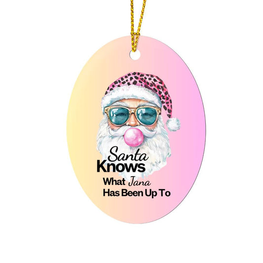 Santa Knows High Gloss Oval Ornament | Personalized