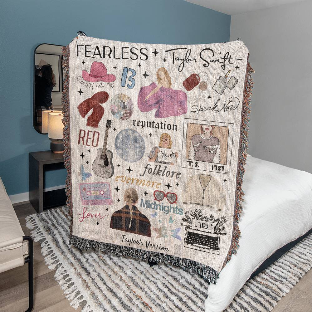 Swiftie Personalized Woven Blanket Merch Gift for Daughter Granddaughter Girlfriend Taylor Swift Icons All Albums TTPD