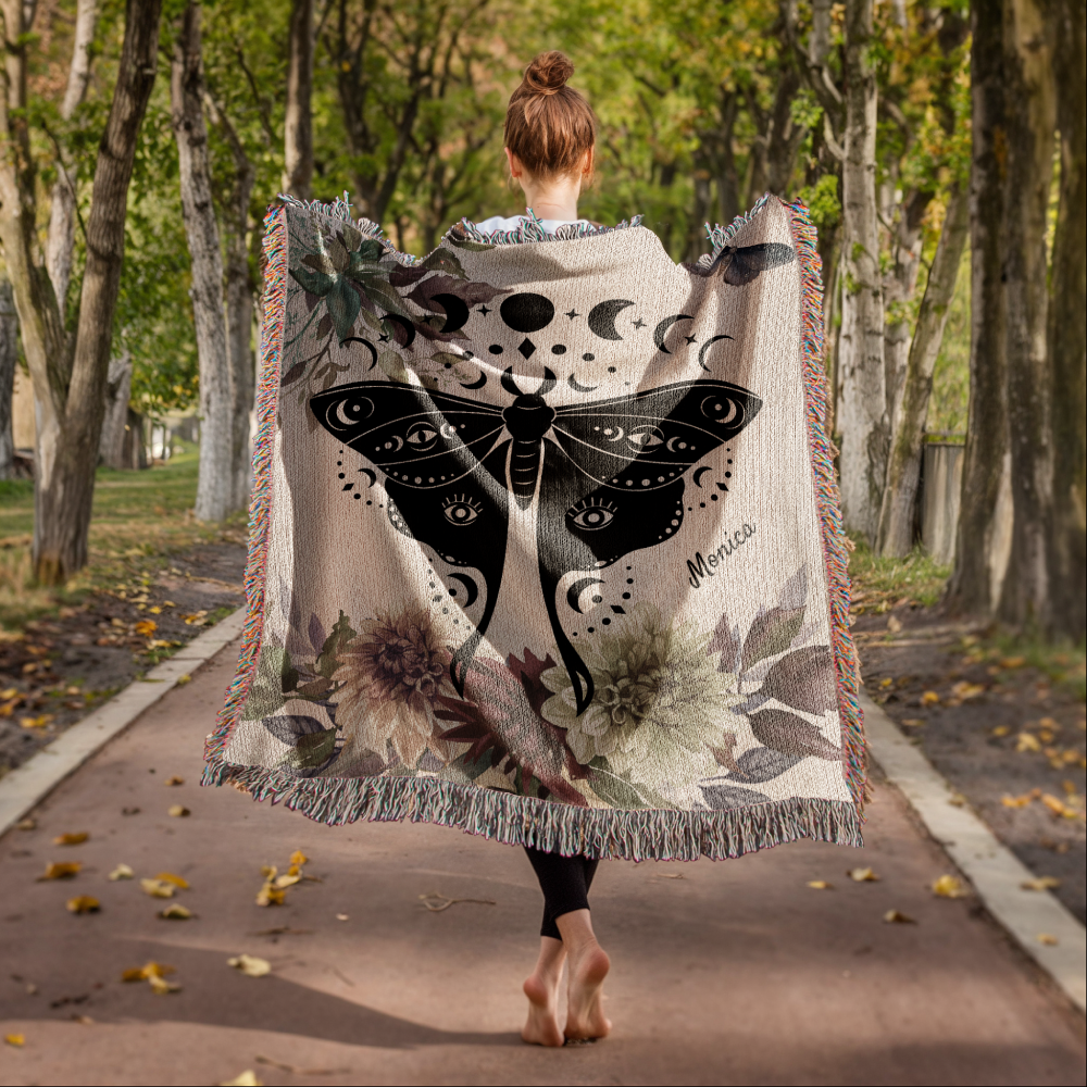 Personalized Luna Moth with Moon Phases | Heirloom Woven Blanket