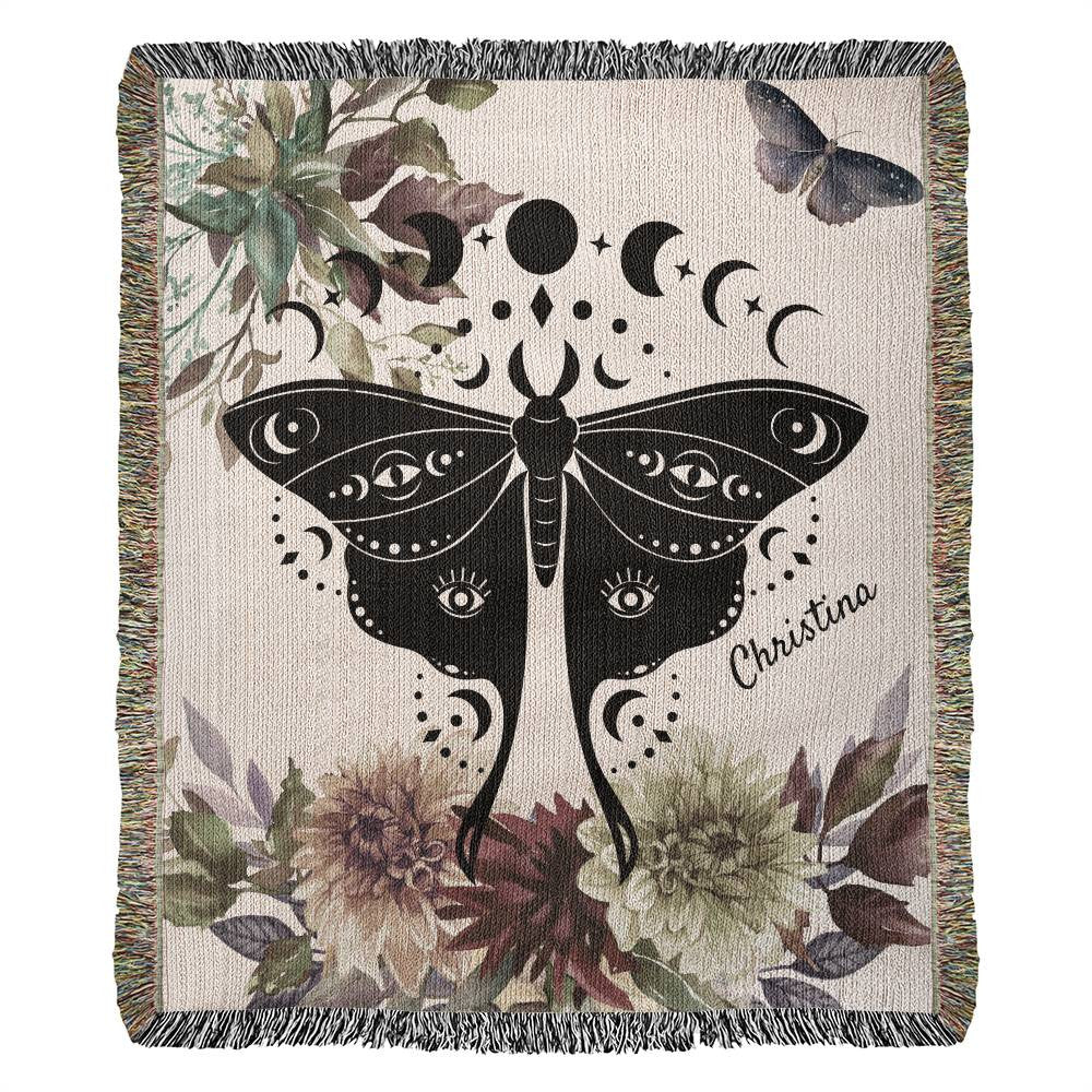 Personalized Luna Moth with Moon Phases | Heirloom Woven Blanket