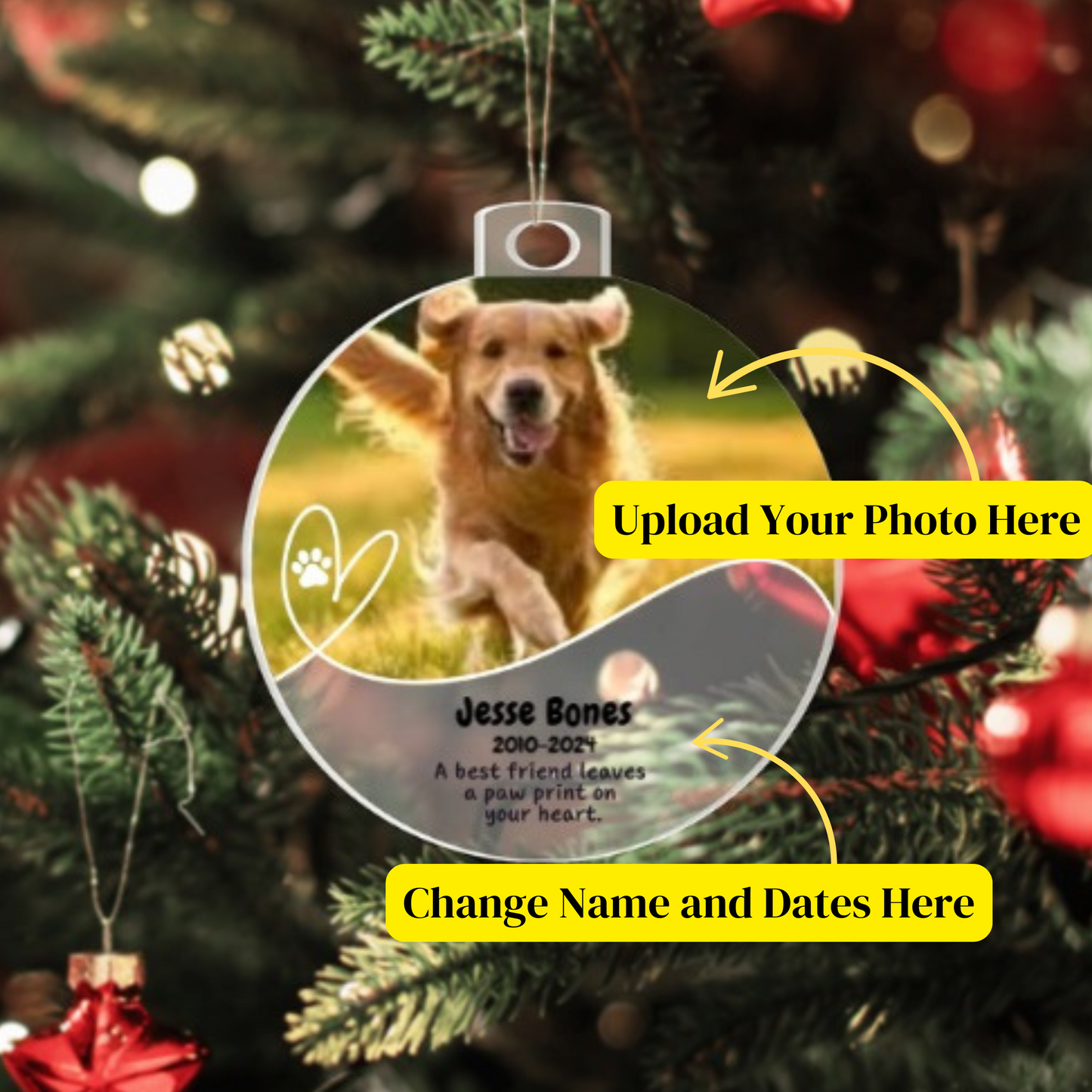 Pet Memorial Ornament | Customize Name and Dates