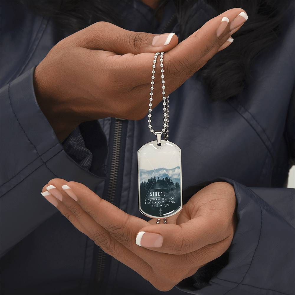 Motivational Strength Dog Tag Necklace ENGRAVEABLE | Mountains of Comfort Gift