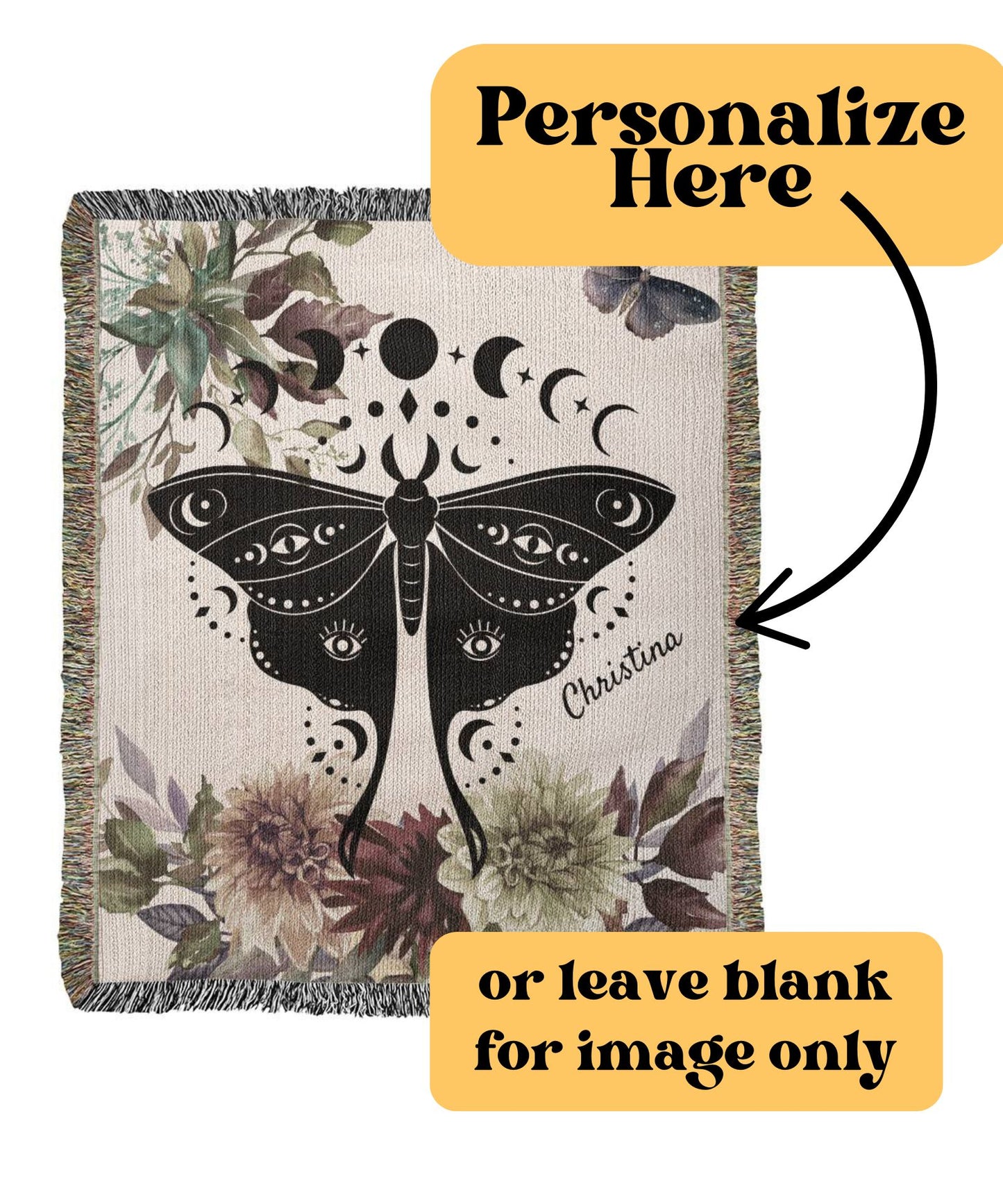 Personalized Luna Moth with Moon Phases | Heirloom Woven Blanket