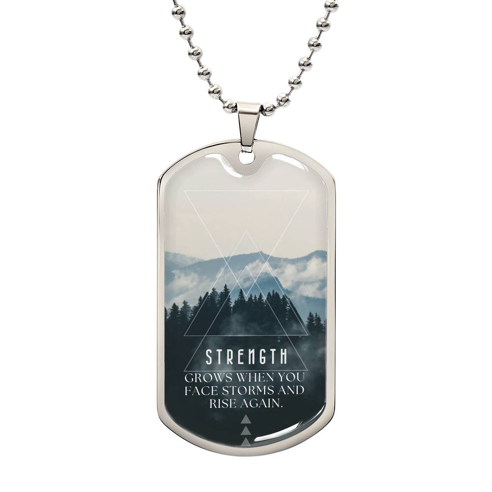 Motivational Strength Dog Tag Necklace ENGRAVEABLE | Mountains of Comfort Gift