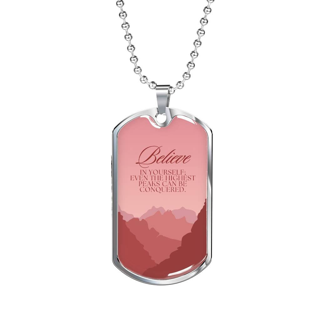 Inspirational Believe Dog Tag Necklace | Mountains of Comfort Gift