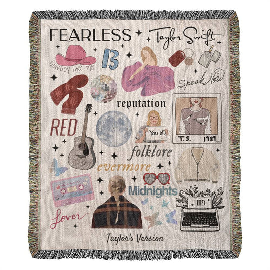 Swiftie Personalized Woven Blanket Merch Gift for Daughter Granddaughter Girlfriend Taylor Swift Icons All Albums TTPD